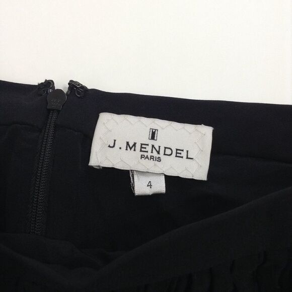 J. Mendel Paris Black Mini Skirt 100% Silk Pleated Fringe Hem Skirt Size Small - Picture 3 of 8